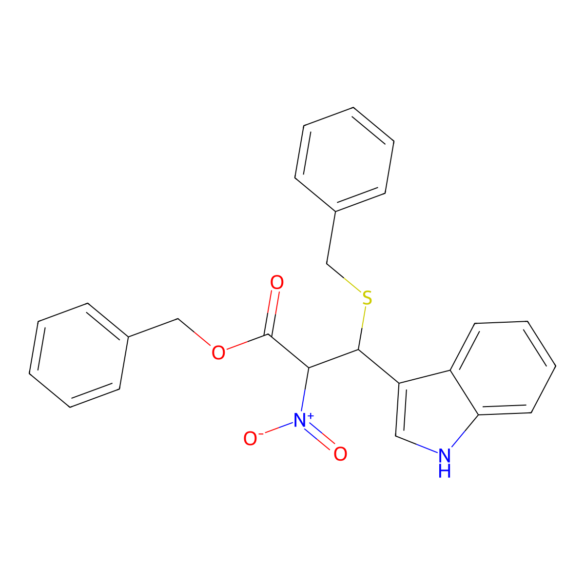 benzyl 3-benzylsulfanyl-3-(1H-indol-3-yl)-2-nitropropanoate molecular structure, CAS 347401-05-2