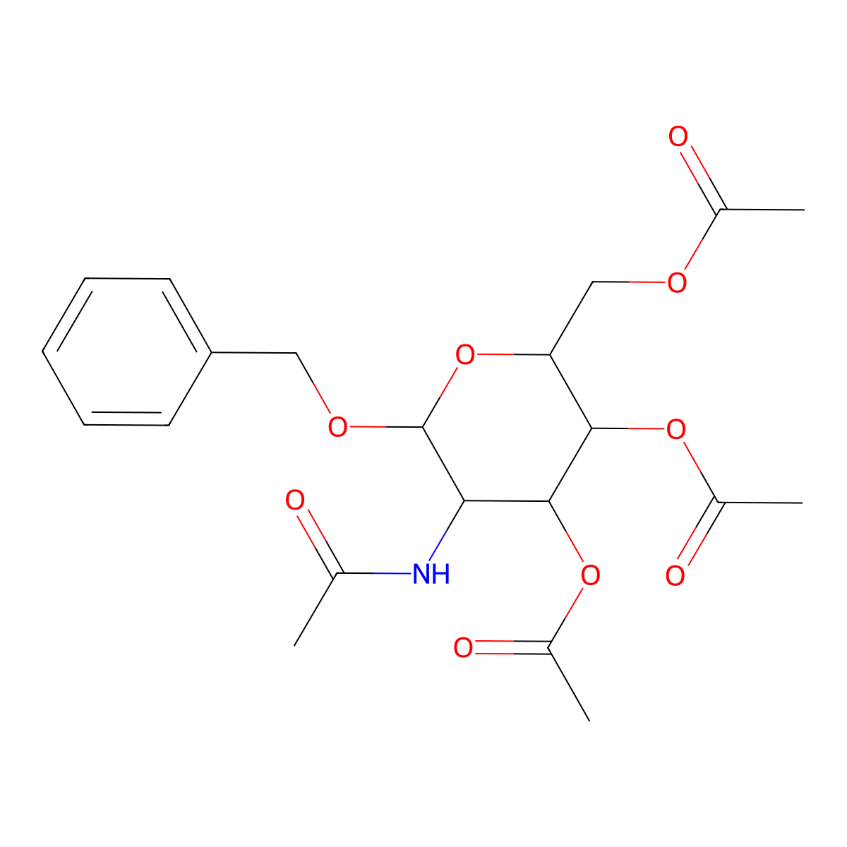 Acetic acid 3-acetoxy-2-acetoxymethyl-5-acetylamino-6-benzyloxy-tetrahydro-pyran-4-yl ester molecular structure, CAS 347411-87-4