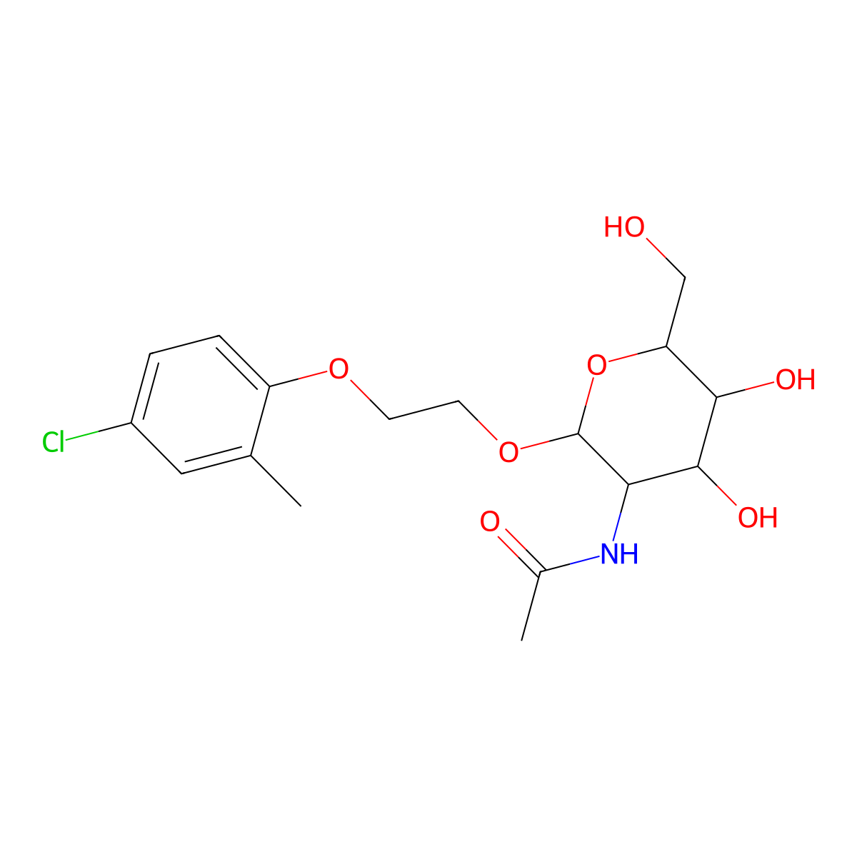 2-(4-Chloro-2-methylphenoxy)ethyl 2-(acetylamino)-2-deoxyhexopyranoside molecular structure, CAS 347412-04-8