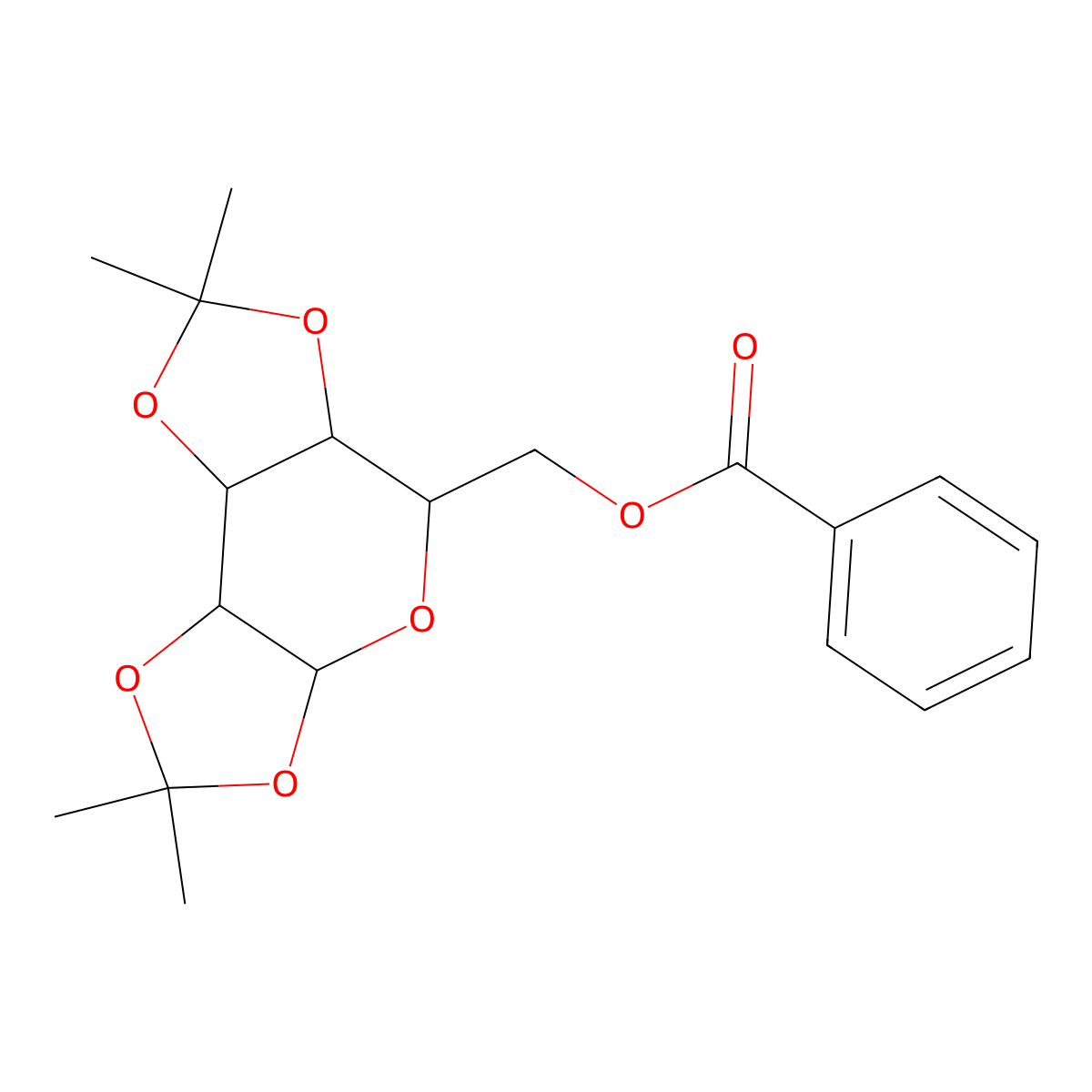 (2,2,7,7-tetramethyltetrahydro-3aH-di[1,3]dioxolo[4,5-b:4,5-d]pyran-5-yl)methyl benzoate molecular structure, CAS 347412-06-0