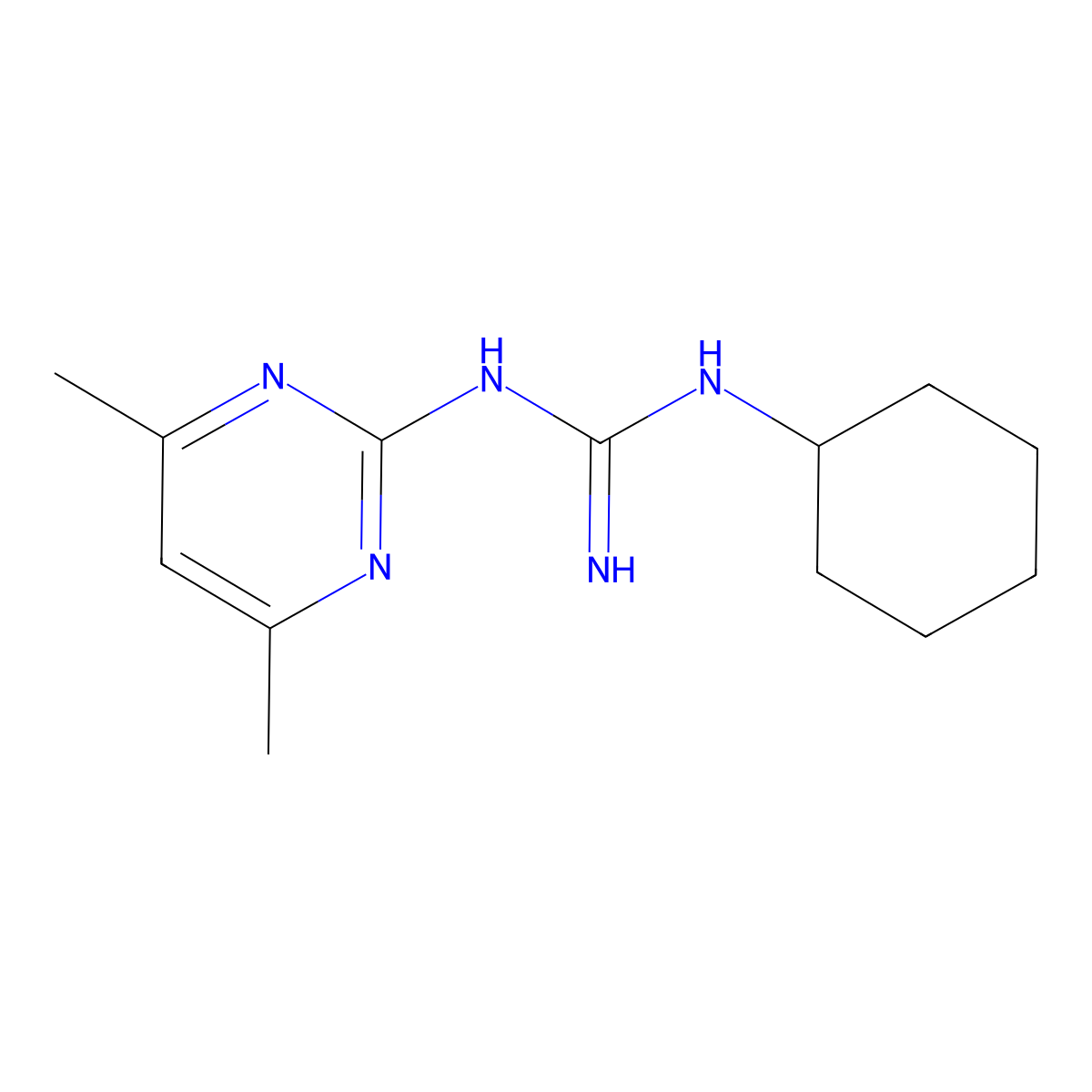 N-Cyclohexyl-N'-(4,6-dimethyl-pyrimidin-2-yl)-guanidine molecular structure, CAS 34747-48-3