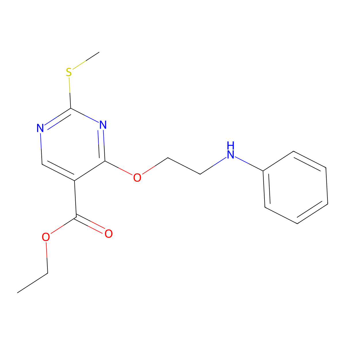 Ethyl 2-(methylthio)-4-(2-(phenylamino)ethoxy)pyrimidine-5-carboxylate molecular structure, CAS 34753-19-0