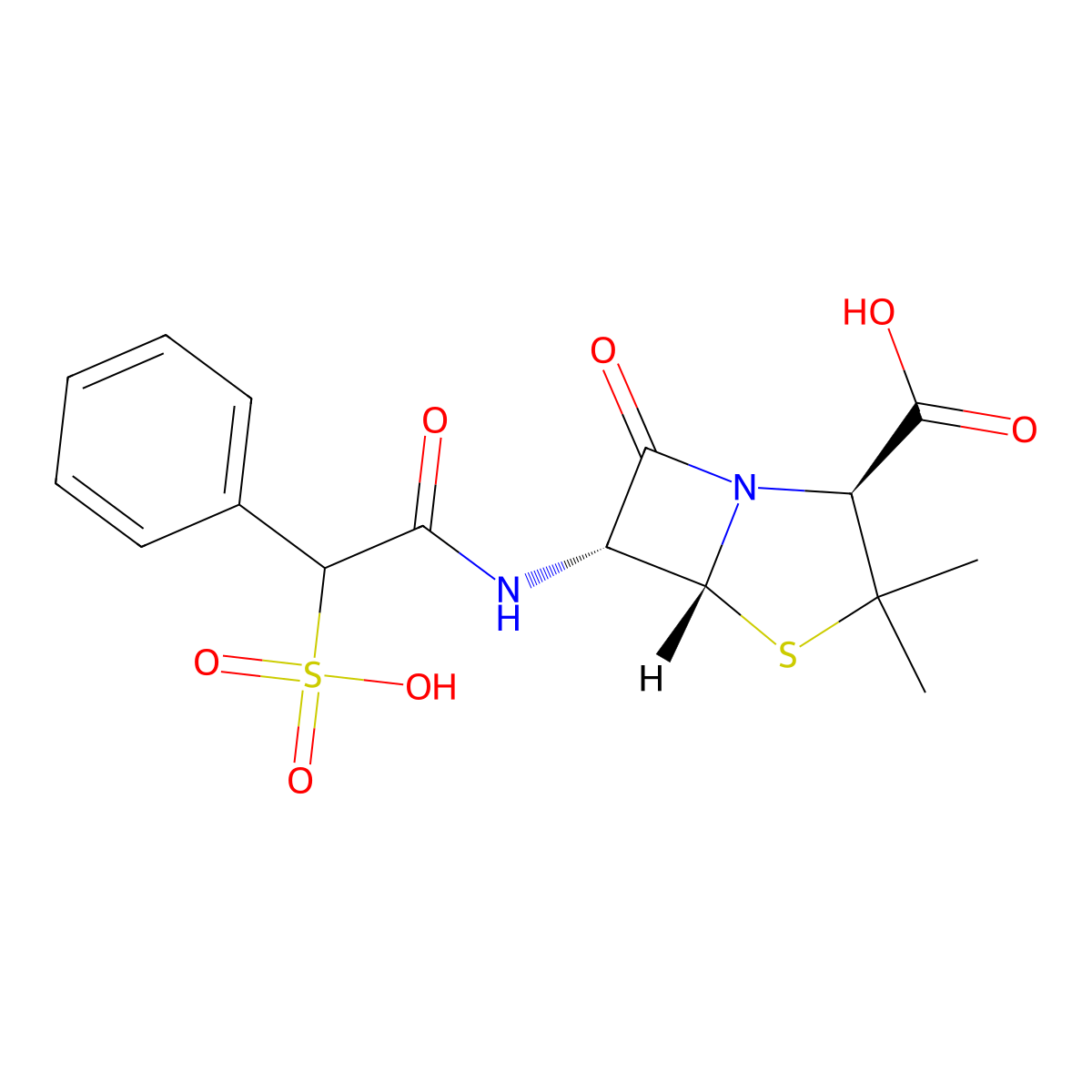 (2S,5R,6R)-3,3-dimethyl-7-oxo-6-{[phenyl(sulfo)acetyl]amino}-4-thia-1-azabicyclo[3.2.0]heptane-2-carboxylic acid molecular structure, CAS 34779-28-7