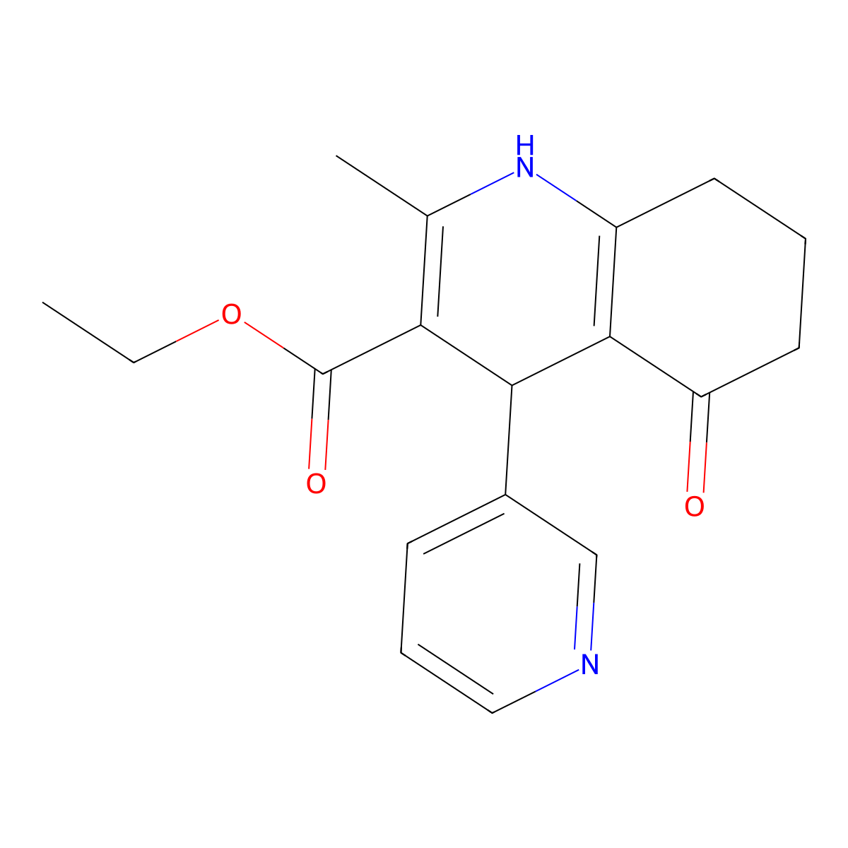 Ethyl 2-methyl-5-oxo-4-(3-pyridinyl)-1,4,5,6,7,8-hexahydro-3-quinolinecarboxylate molecular structure, CAS 34779-73-2