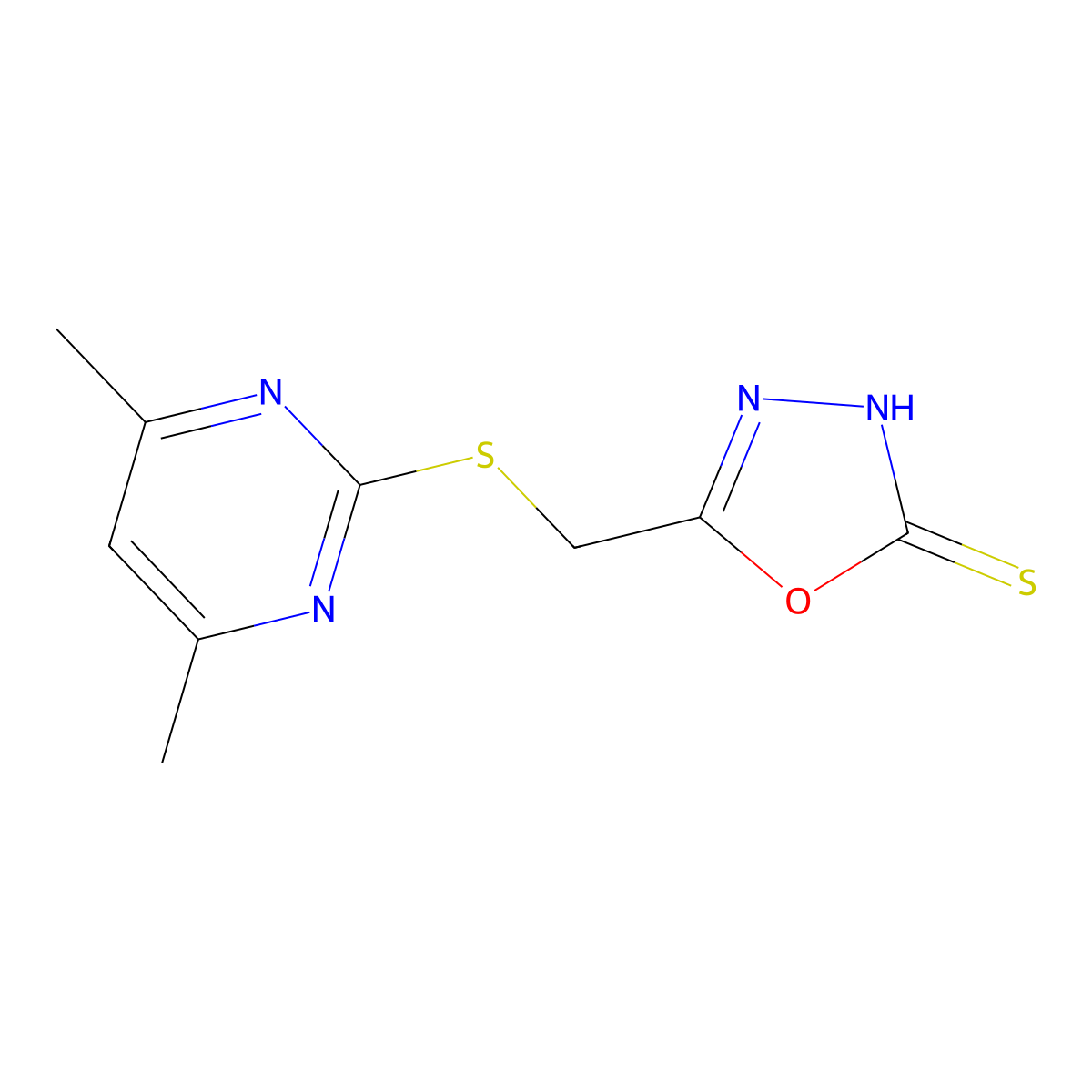 5-(((4,6-dimethylpyrimidin-2-yl)thio)methyl)-1,3,4-oxadiazole-2(3H)-thione molecular structure, CAS 347846-68-8