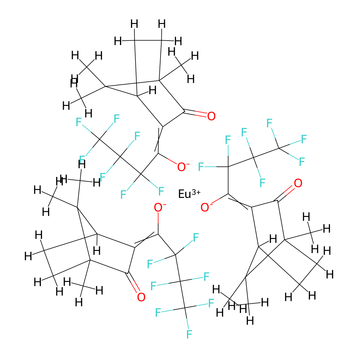 Europium(3+);tris(2,2,3,3,4,4,4-heptafluoro-1-(4,7,7-trimethyl-3-oxo-2-bicyclo[2.2.1]heptanylidene)butan-1-olate) molecular structure, CAS 34788-82-4