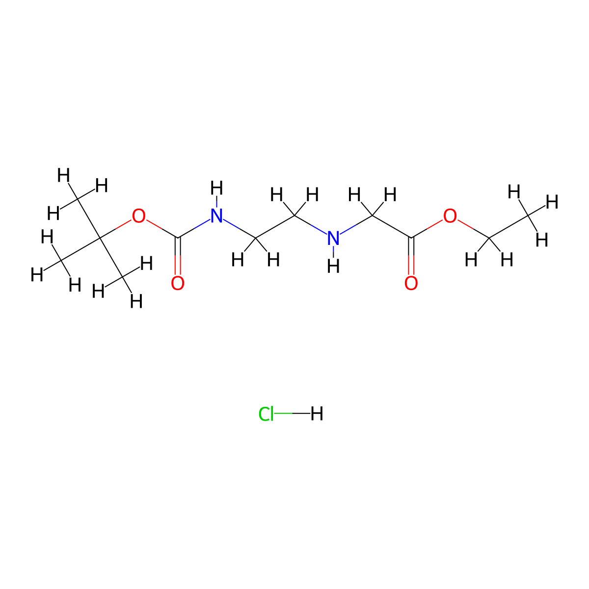 Ethyl N-(2-((tert-butoxycarbonyl)amino)ethyl)glycinate--hydrogen chloride (1/1) molecular structure, CAS 347890-34-0