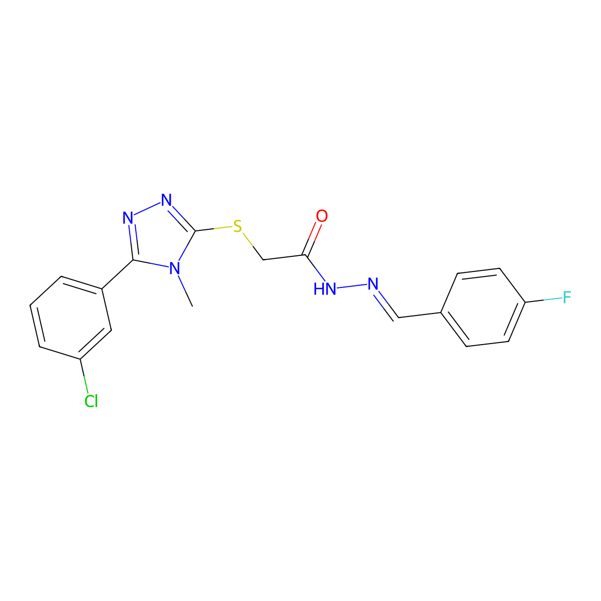 2-[[5-(3-Chlorophenyl)-4-methyl-4H-1,2,4-triazol-3-yl]thio]acetic acid 2-[(4-fluorophenyl)methylene]hydrazide molecular structure, CAS 347910-20-7