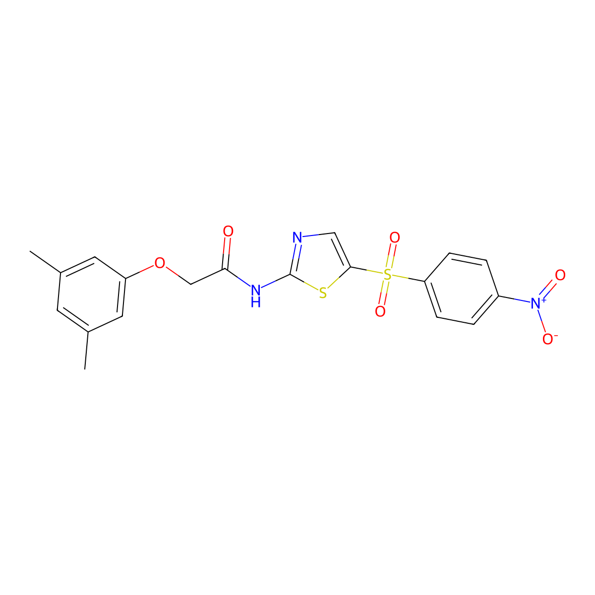2-(3,5-dimethylphenoxy)-N-[5-(4-nitrophenyl)sulfonyl-1,3-thiazol-2-yl]acetamide molecular structure, CAS 347913-51-3