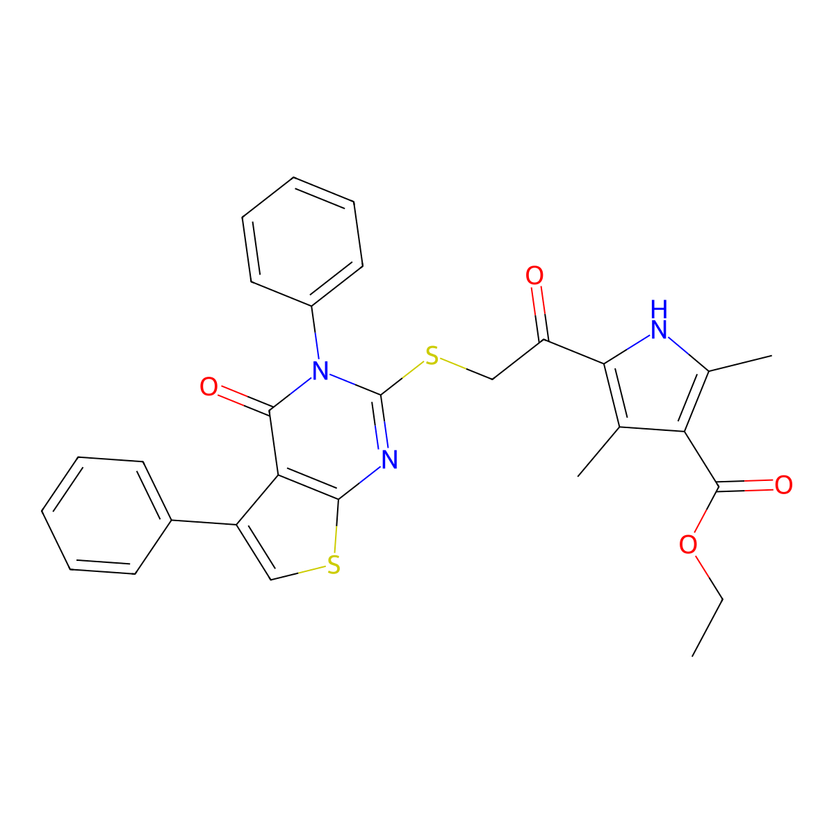 ethyl 2,4-dimethyl-5-{[(4-oxo-3,5-diphenyl-3,4-dihydrothieno[2,3-d]pyrimidin-2-yl)sulfanyl]acetyl}-1H-pyrrole-3-carboxylate molecular structure, CAS 347914-26-5
