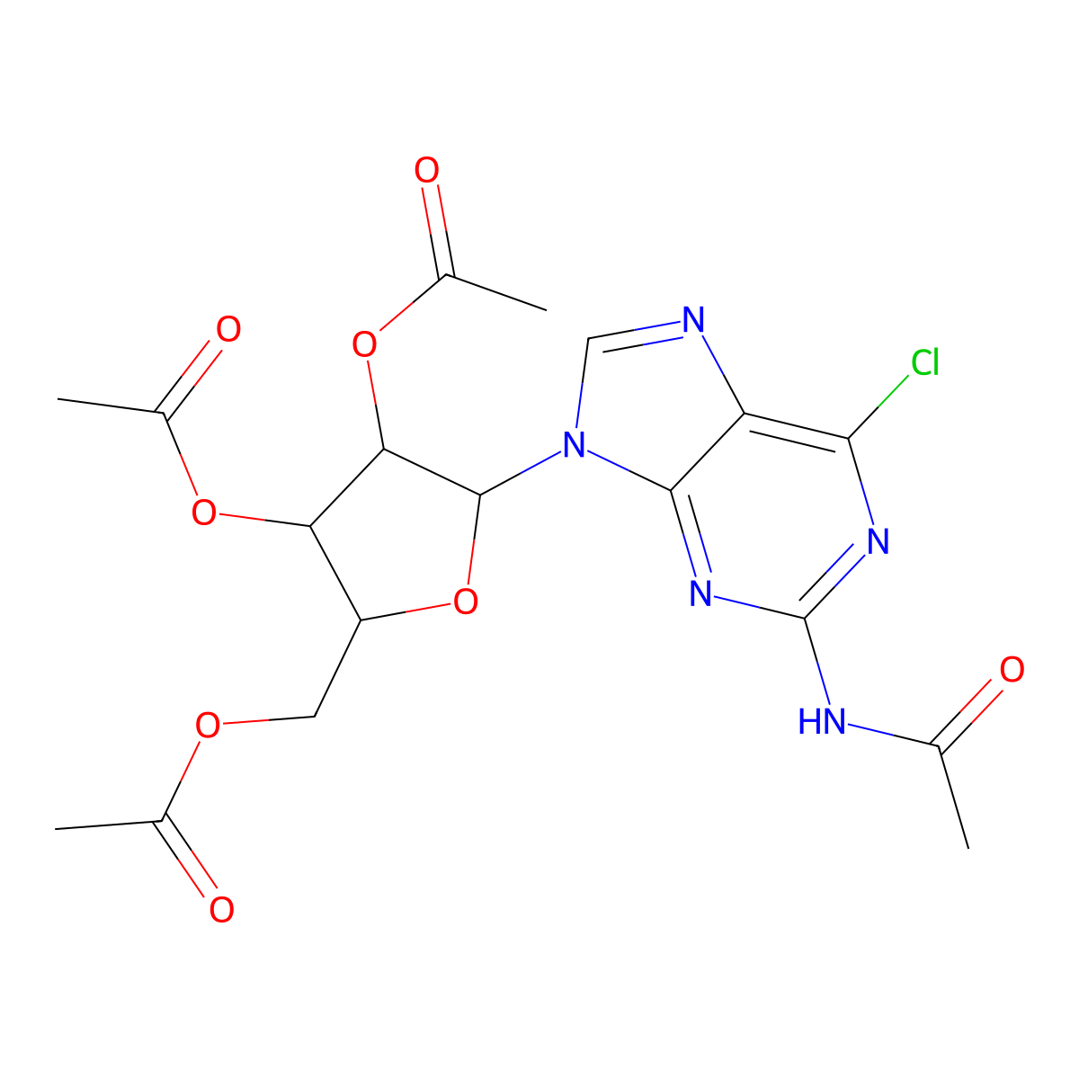 n-Acetyl-6-chloro-9-(2,3,5-tri-o-acetylpentofuranosyl)-9h-purin-2-amine molecular structure, CAS 34793-12-9