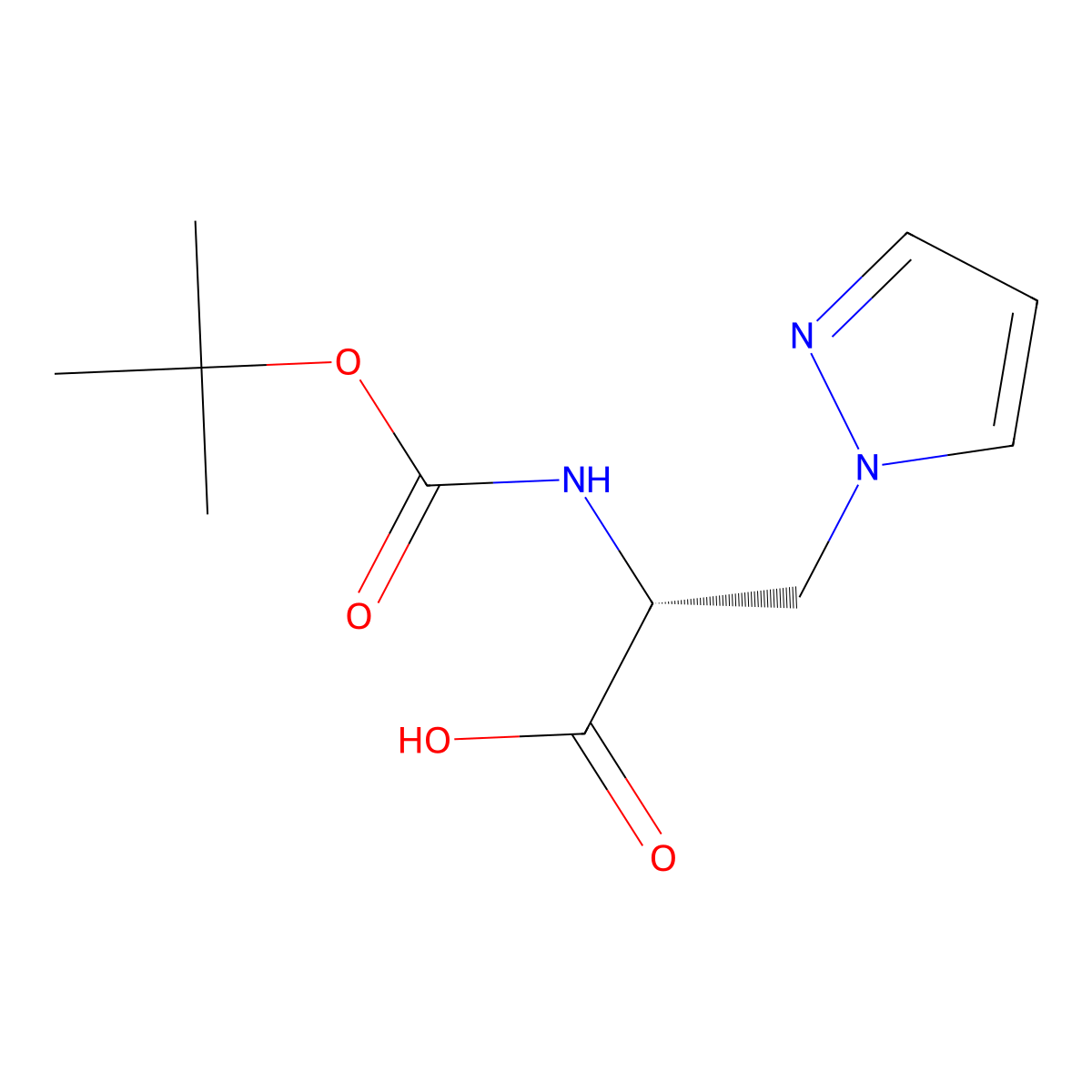 (R)-2-Tert-butoxycarbonylamino-3-pyrazol-1-YL-propionic acid molecular structure, CAS 348081-42-5