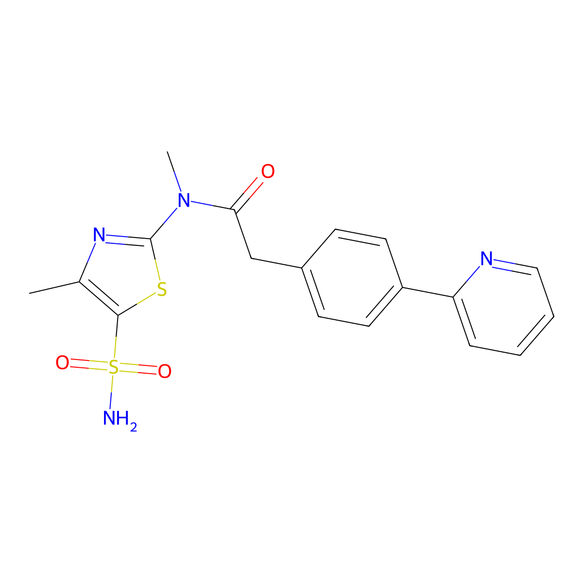 N-(5-(Aminosulfonyl)-4-methyl-1,3-thiazol-2-yl)-N-methyl-2-(4-(2-pyridinyl)phenyl)acetamide molecular structure, CAS 348086-71-5