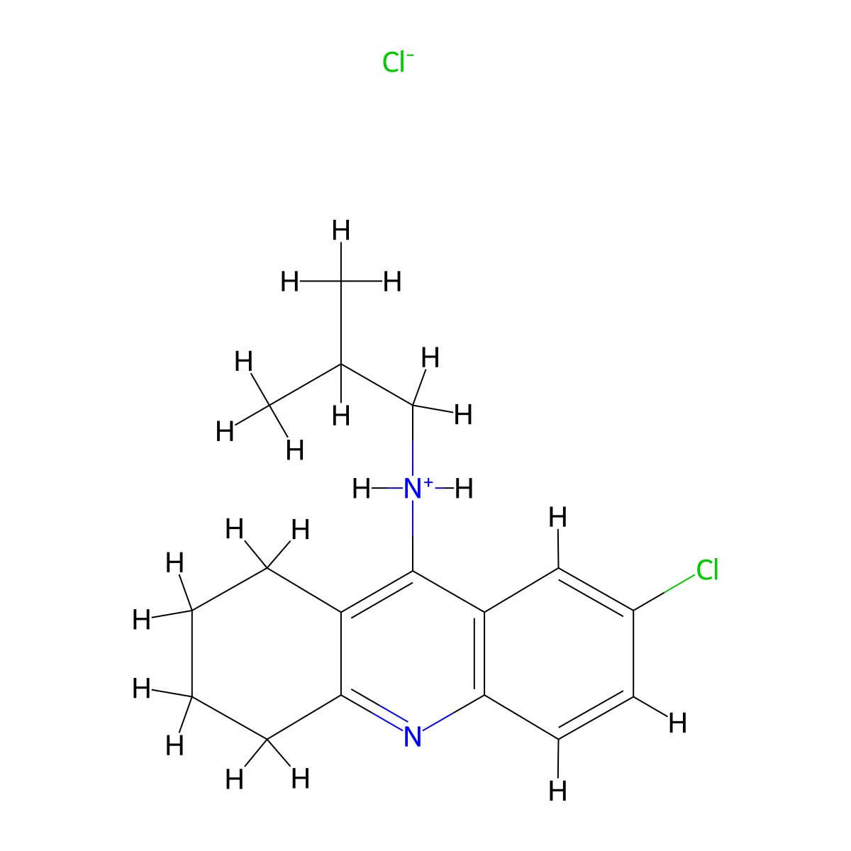 7-Chloro-N-(2-methylpropyl)-1,3,4,10-tetrahydroacridin-9(2H)-imine--hydrogen chloride (1/1) molecular structure, CAS 34811-17-1