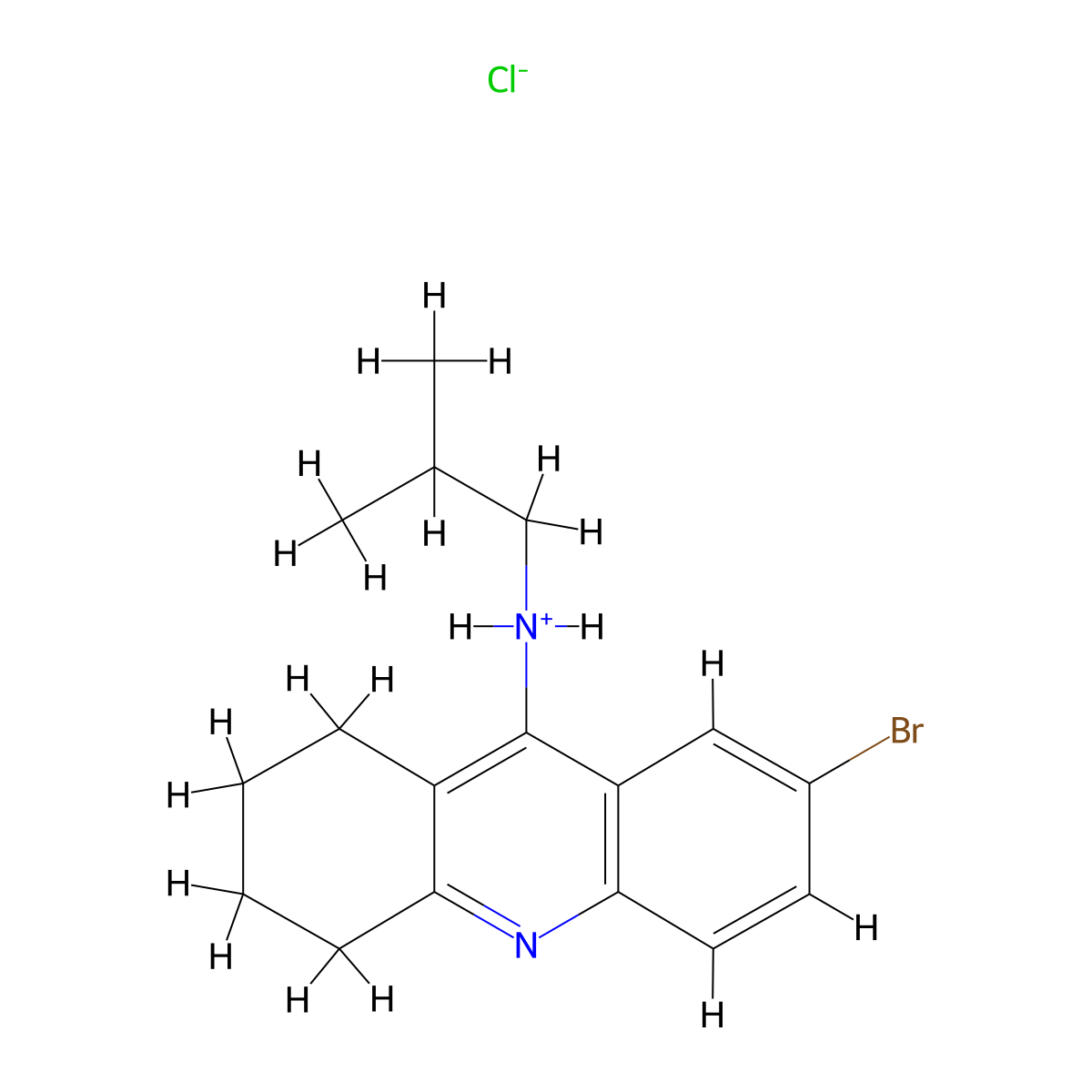 7-Bromo-N-(2-methylpropyl)-1,3,4,10-tetrahydroacridin-9(2H)-imine--hydrogen chloride (1/1) molecular structure, CAS 34811-19-3