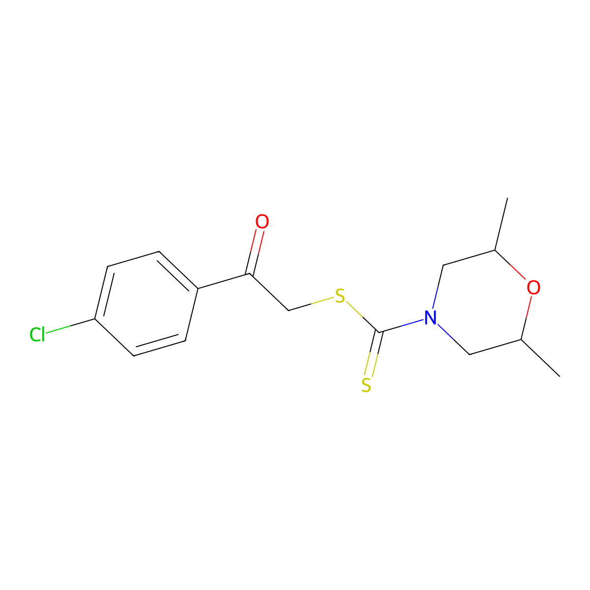 2-(4-Chlorophenyl)-2-oxoethyl 2,6-dimethyl-4-morpholinecarbodithioate molecular structure, CAS 348131-34-0