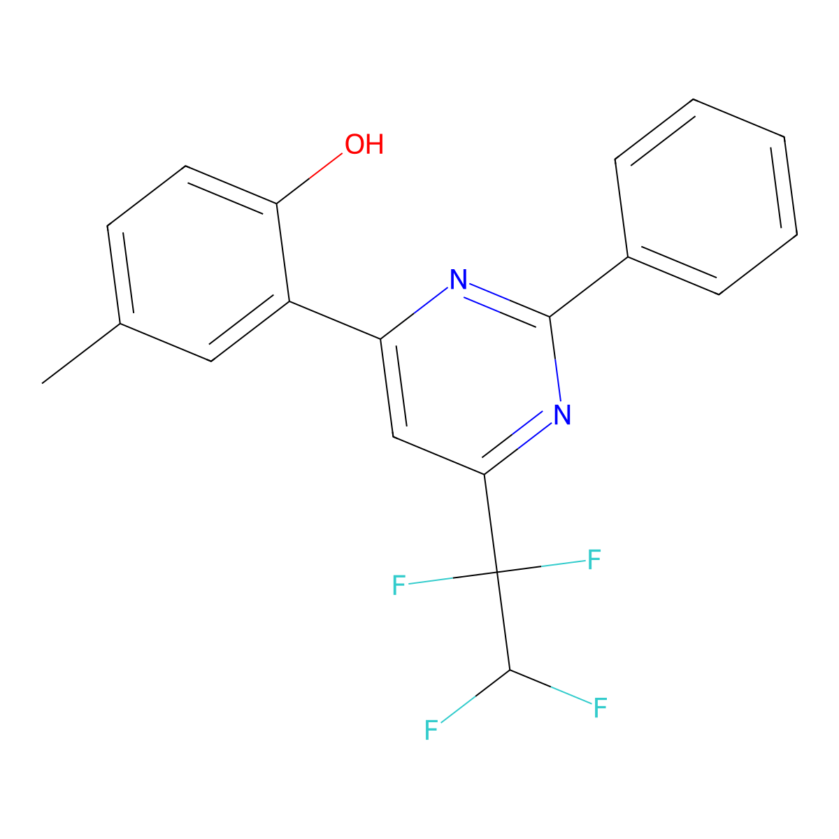 4-Methyl-2-(2-phenyl-6-(1,1,2,2-tetrafluoroethyl)pyrimidin-4-yl)phenol molecular structure, CAS 348131-42-0