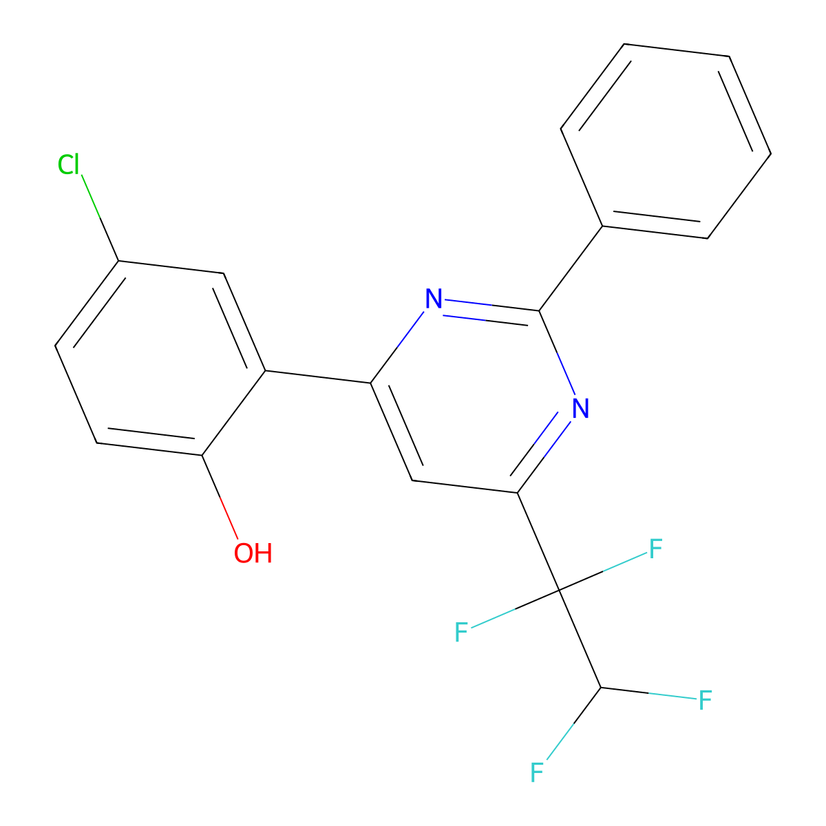 4-Chloro-2-(2-phenyl-6-(1,1,2,2-tetrafluoroethyl)pyrimidin-4-yl)phenol molecular structure, CAS 348131-43-1