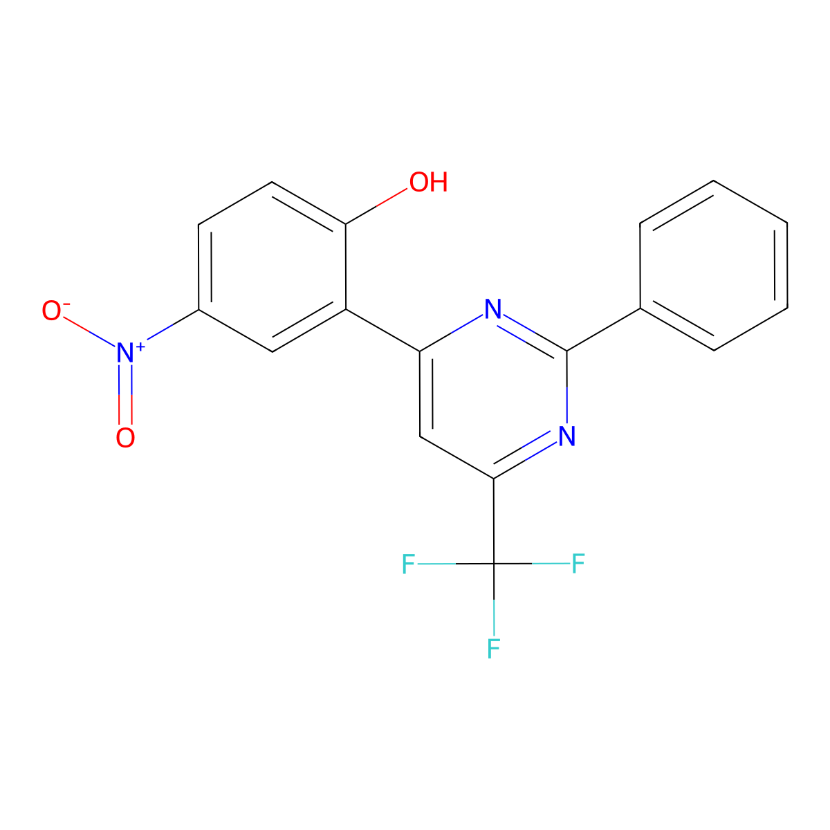 4-Nitro-2-(2-phenyl-6-(trifluoromethyl)pyrimidin-4-yl)phenol molecular structure, CAS 348131-44-2