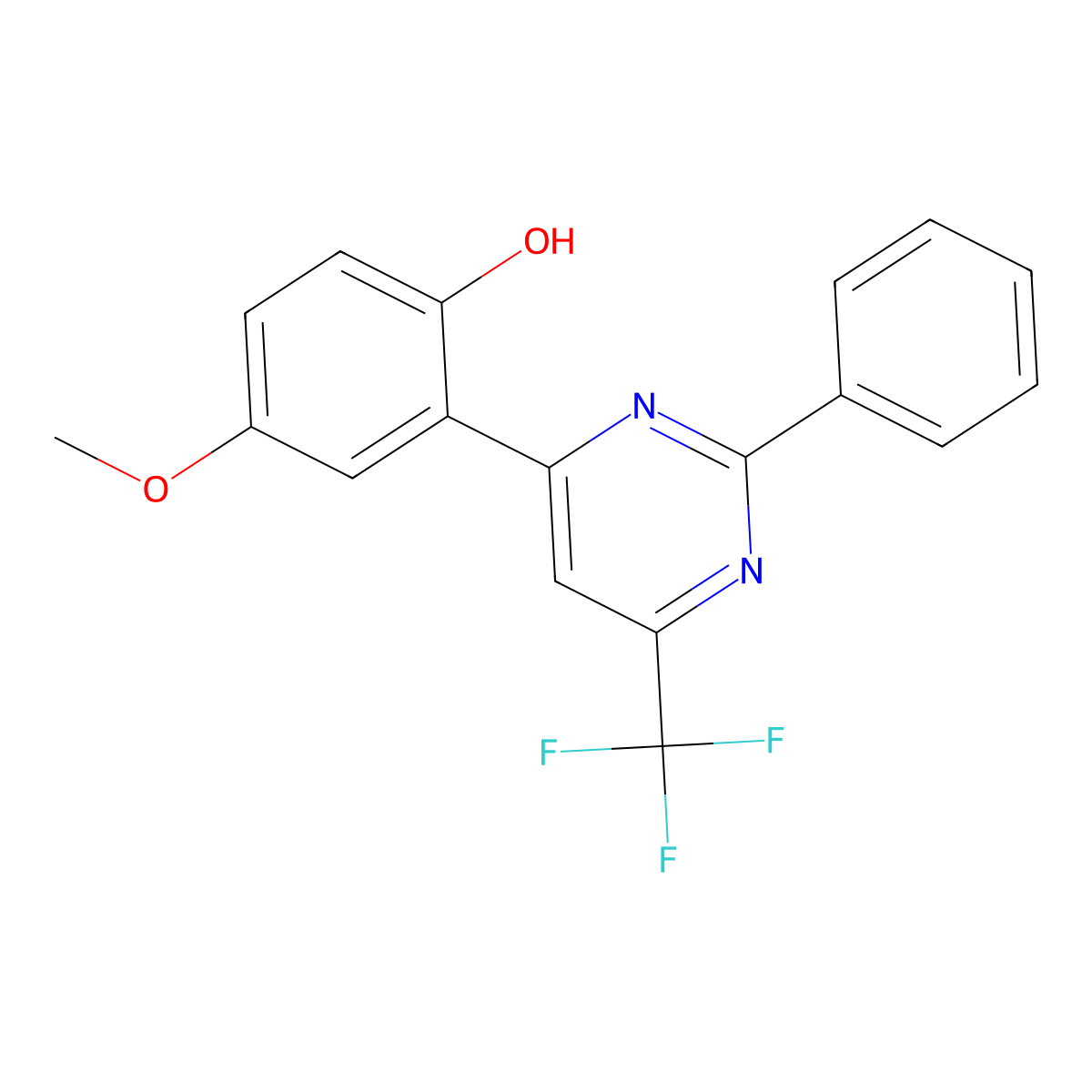 4-Methoxy-2-(2-phenyl-6-(trifluoromethyl)pyrimidin-4-yl)phenol molecular structure, CAS 348131-46-4