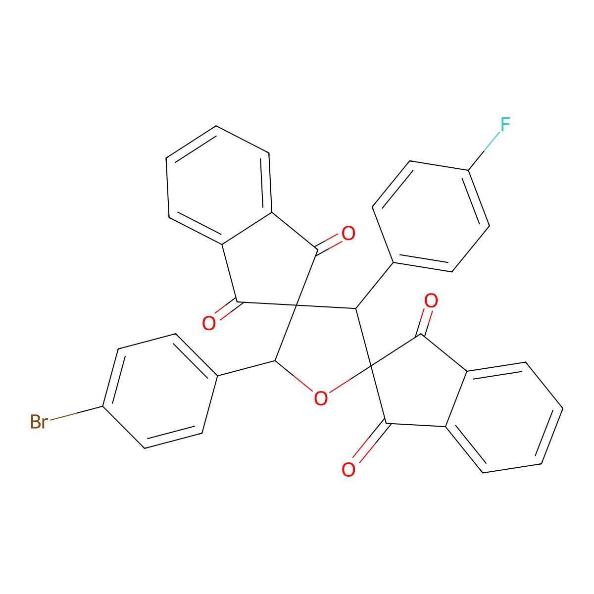 5'-(4-Bromophenyl)-3'-(4-fluorophenyl)dispiro[indene-2,2'-furan-4',2''-indene]-1,1'',3,3''-tetrone molecular structure, CAS 348131-64-6