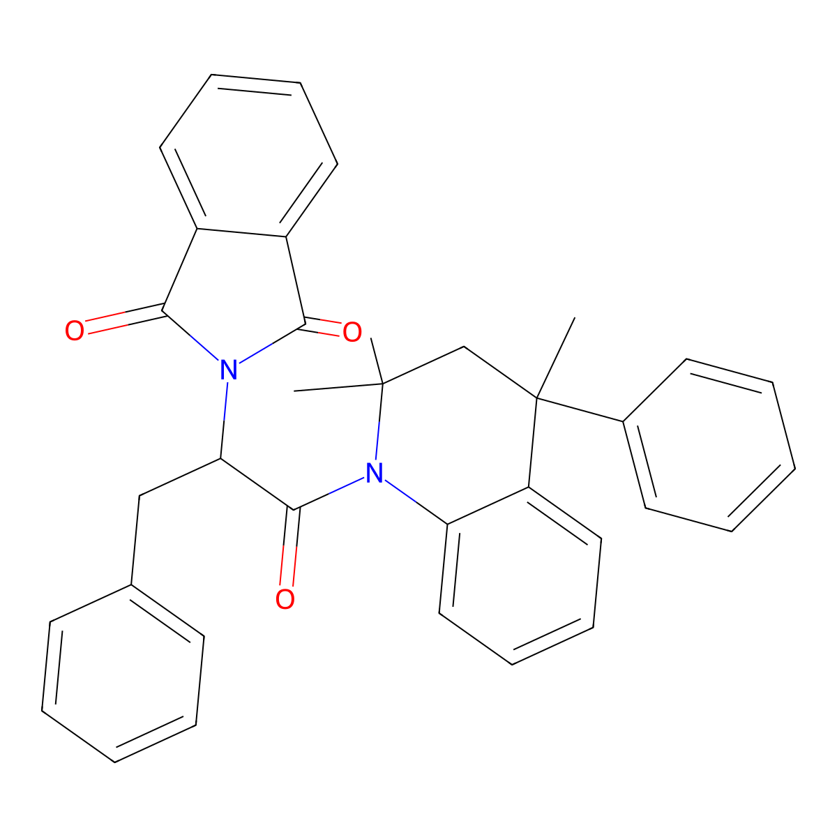 2-[1-oxo-3-phenyl-1-(2,2,4-trimethyl-4-phenyl-3H-quinolin-1-yl)propan-2-yl]isoindole-1,3-dione molecular structure, CAS 348131-91-9
