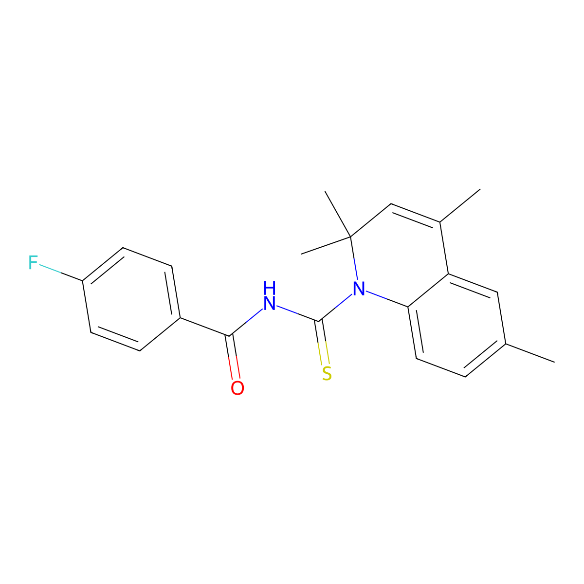 4-fluoro-N-(2,2,4,6-tetramethylquinoline-1-carbothioyl)benzamide molecular structure, CAS 348132-39-8