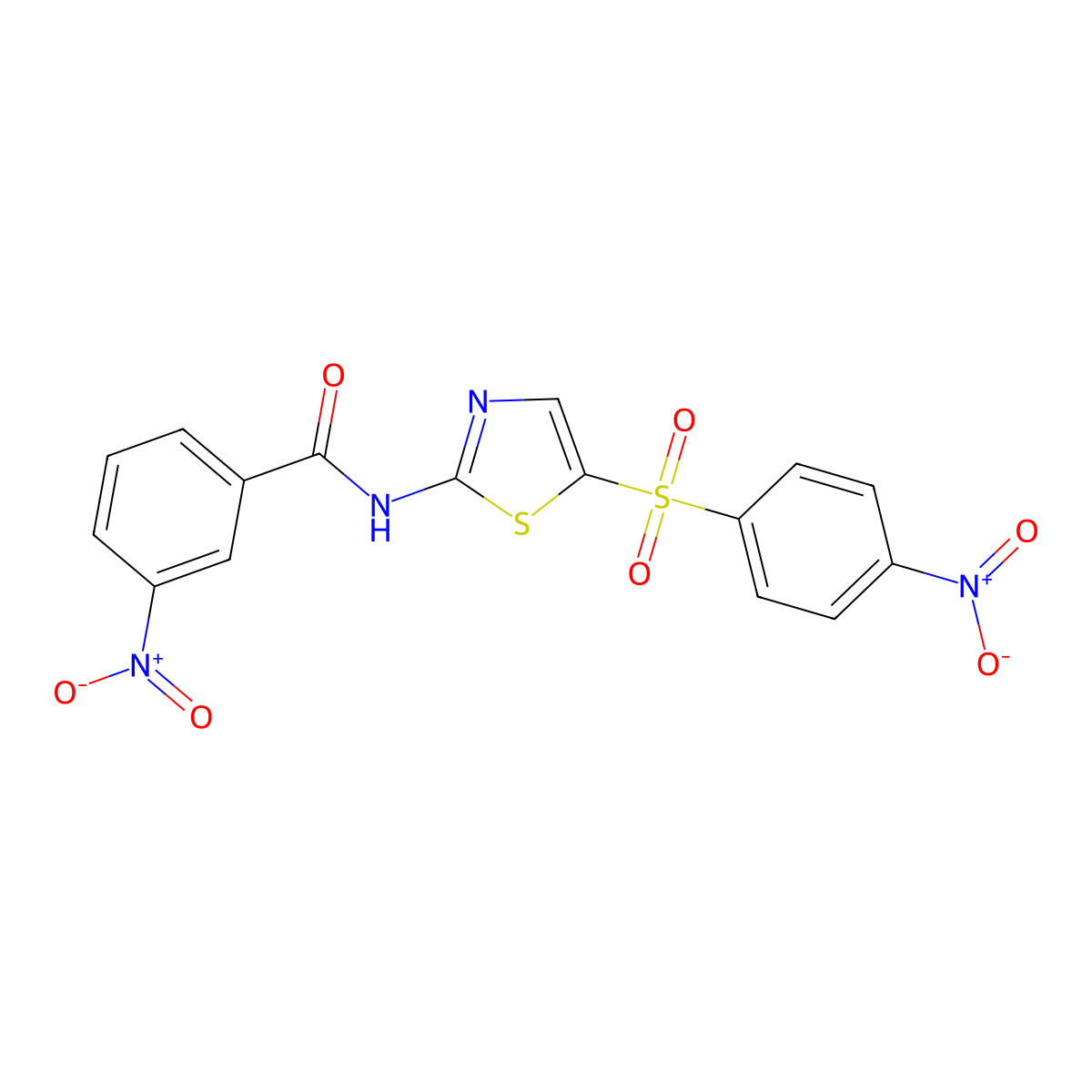 3-nitro-N-(5-((4-nitrophenyl)sulfonyl)thiazol-2-yl)benzamide molecular structure, CAS 348132-64-9