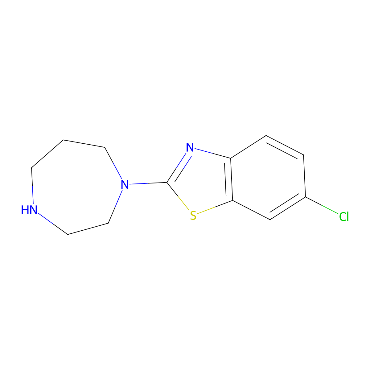 6-Chloro-2-(1,4-diazepan-1-yl)-1,3-benzothiazole molecular structure, CAS 348134-09-8