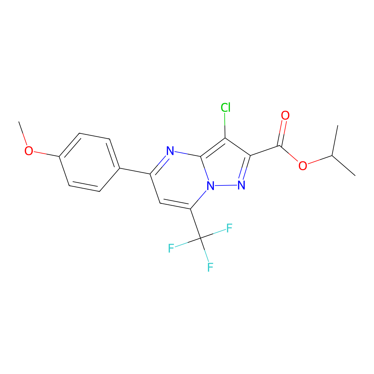 Isopropyl 3-chloro-5-(4-methoxyphenyl)-7-(trifluoromethyl)pyrazolo[1,5-a]pyrimidine-2-carboxylate molecular structure, CAS 348139-34-4