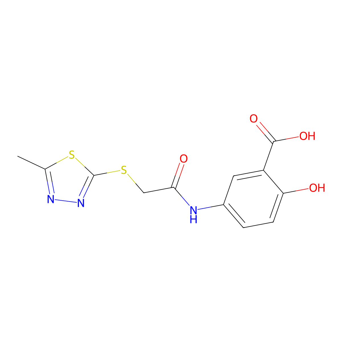 2-Hydroxy-5-({[(5-methyl-1,3,4-thiadiazol-2-yl)sulfanyl]acetyl}amino)benzoic acid molecular structure, CAS 348139-87-7