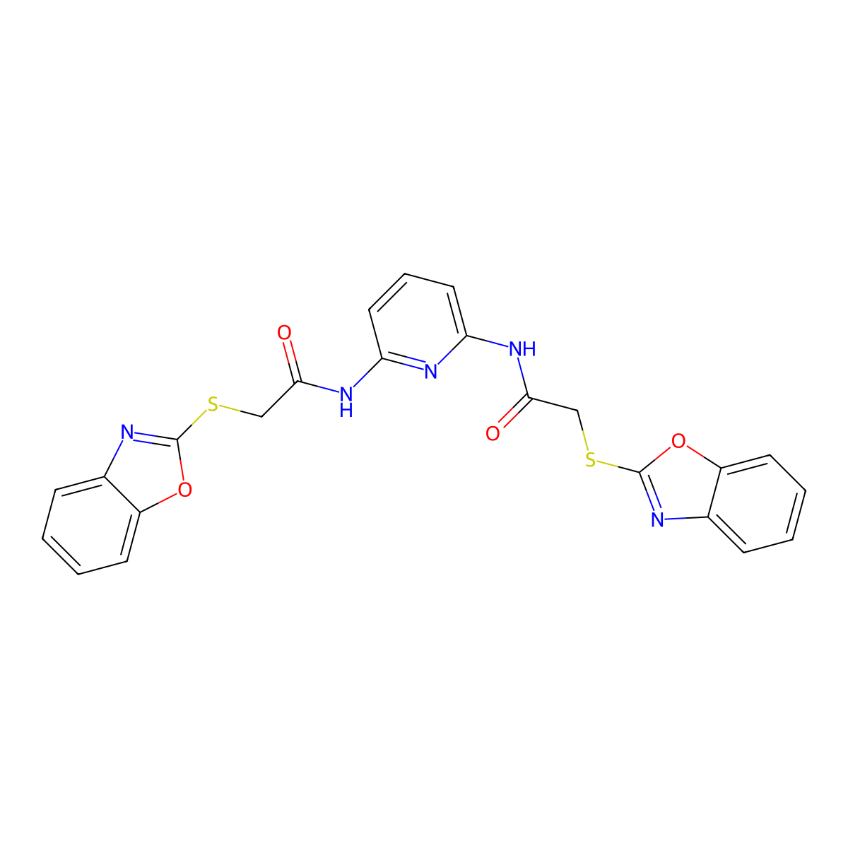 2-(1,3-benzoxazol-2-ylsulfanyl)-N-[6-[[2-(1,3-benzoxazol-2-ylsulfanyl)acetyl]amino]pyridin-2-yl]acetamide molecular structure, CAS 348140-06-7