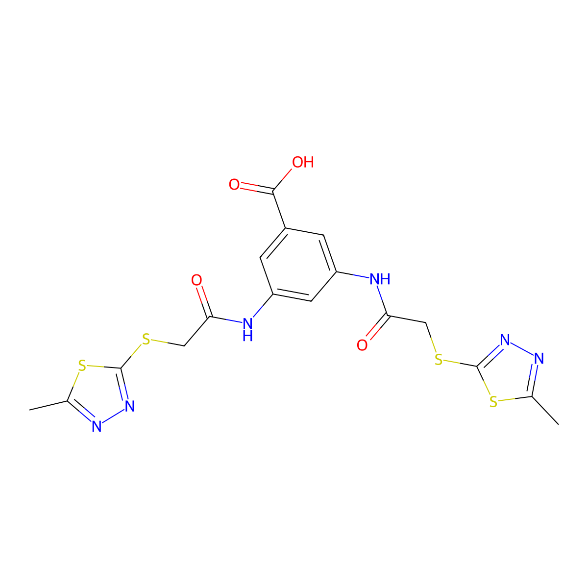 3,5-Bis[[2-[(5-methyl-1,3,4-thiadiazol-2-yl)sulfanyl]acetyl]amino]benzoic acid molecular structure, CAS 348140-81-8