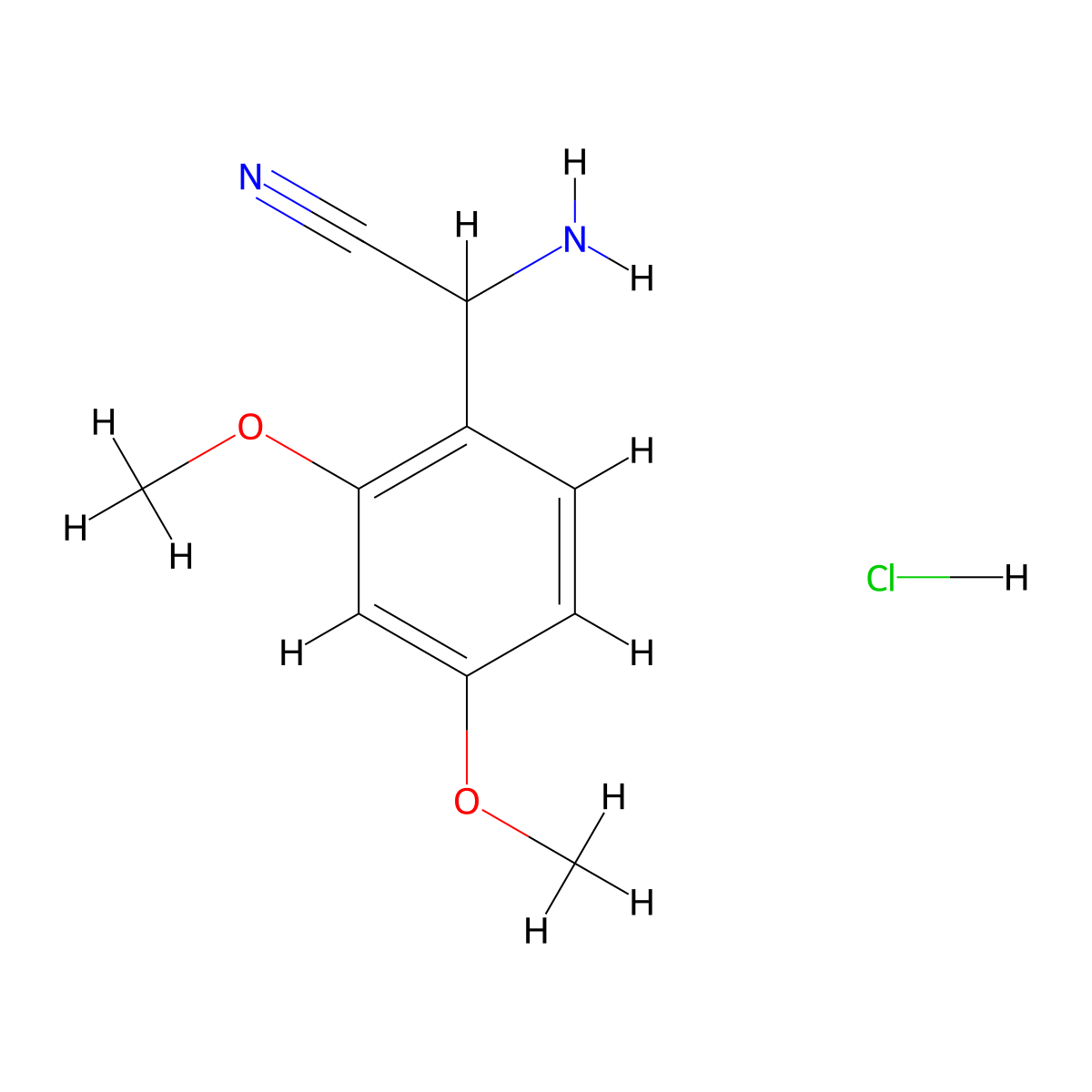 2-Amino-2-(2,4-dimethoxyphenyl)acetonitrile hydrochloride molecular structure, CAS 348143-67-9