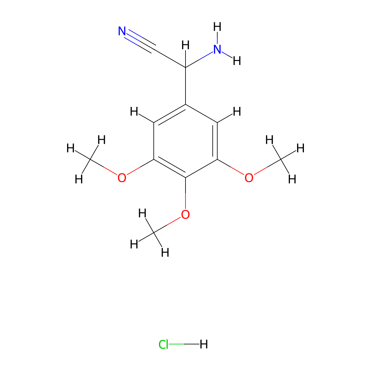 2-Amino-2-(3,4,5-trimethoxyphenyl)acetonitrile hydrochloride molecular structure, CAS 348143-69-1