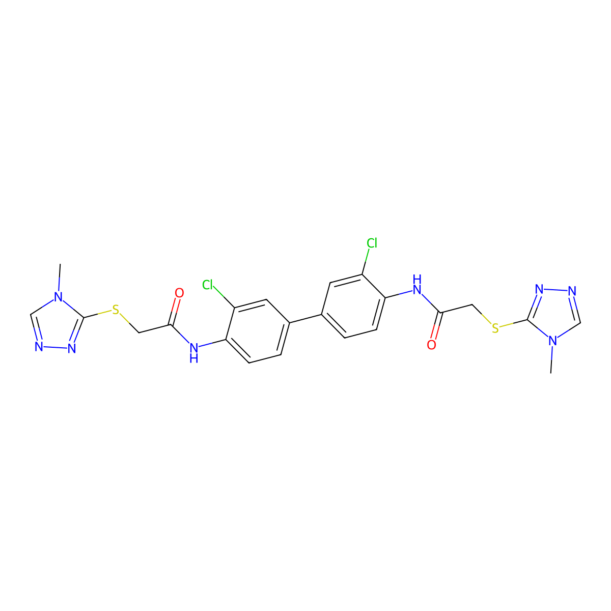 N-[2-chloro-4-[3-chloro-4-[[2-[(4-methyl-1,2,4-triazol-3-yl)sulfanyl]acetyl]amino]phenyl]phenyl]-2-[(4-methyl-1,2,4-triazol-3-yl)sulfanyl]acetamide molecular structure, CAS 348145-02-8