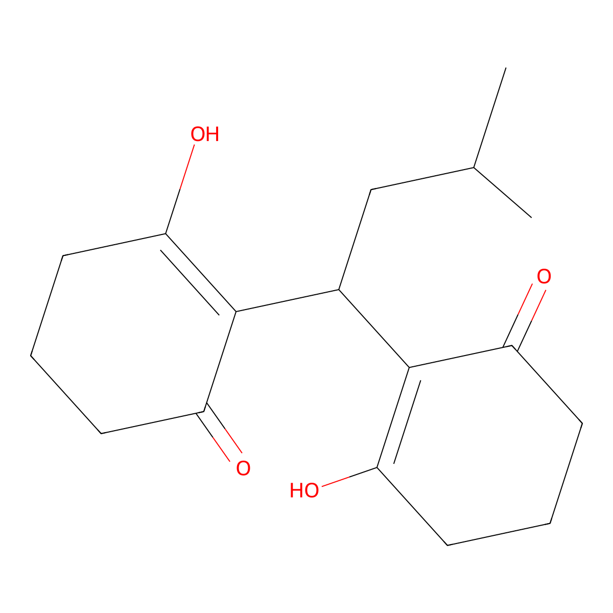3-Hydroxy-2-[1-(2-hydroxy-6-oxocyclohexen-1-yl)-3-methylbutyl]cyclohex-2-en-1-one molecular structure, CAS 348145-80-2