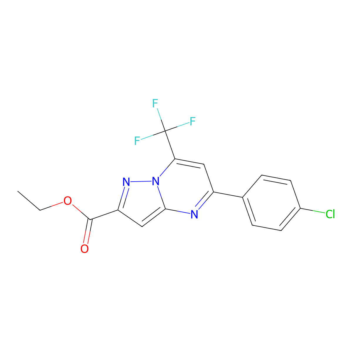 Ethyl 5-(4-chlorophenyl)-7-(trifluoromethyl)pyrazolo[1,5-a]pyrimidine-2-carboxylate molecular structure, CAS 348146-97-4
