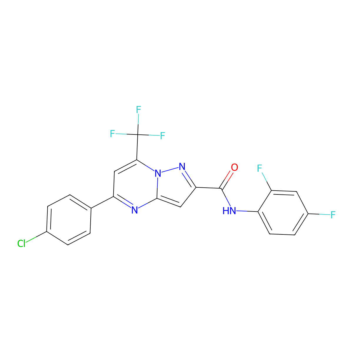 5-(4-chlorophenyl)-N-(2,4-difluorophenyl)-7-(trifluoromethyl)pyrazolo[1,5-a]pyrimidine-2-carboxamide molecular structure, CAS 348147-15-9