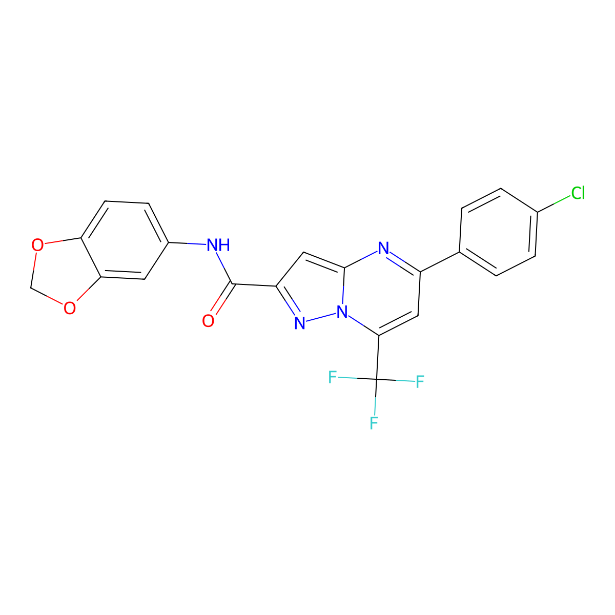 N-(1,3-benzodioxol-5-yl)-5-(4-chlorophenyl)-7-(trifluoromethyl)pyrazolo[1,5-a]pyrimidine-2-carboxamide molecular structure, CAS 348147-31-9
