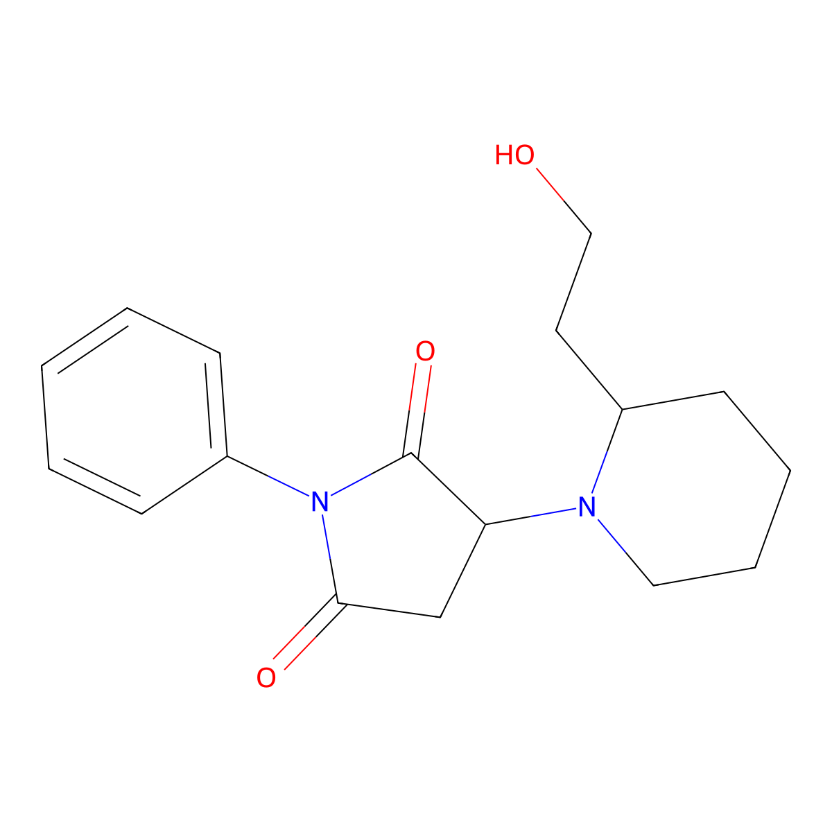 3-[2-(2-Hydroxyethyl)piperidin-1-yl]-1-phenylpyrrolidine-2,5-dione molecular structure, CAS 348148-09-4