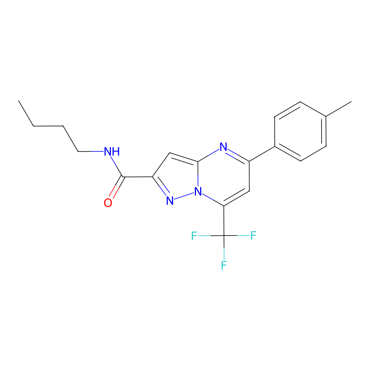 N-butyl-5-(4-methylphenyl)-7-(trifluoromethyl)pyrazolo[1,5-a]pyrimidine-2-carboxamide molecular structure, CAS 348150-88-9
