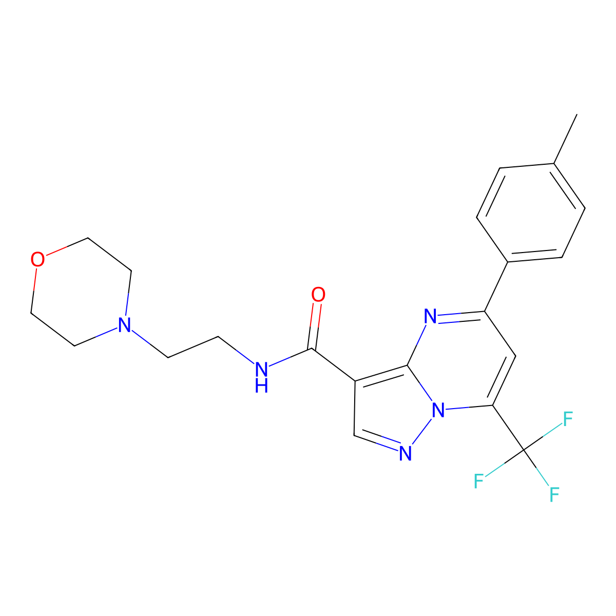 5-(4-methylphenyl)-N-(2-morpholin-4-ylethyl)-7-(trifluoromethyl)pyrazolo[1,5-a]pyrimidine-3-carboxamide molecular structure, CAS 348151-01-9