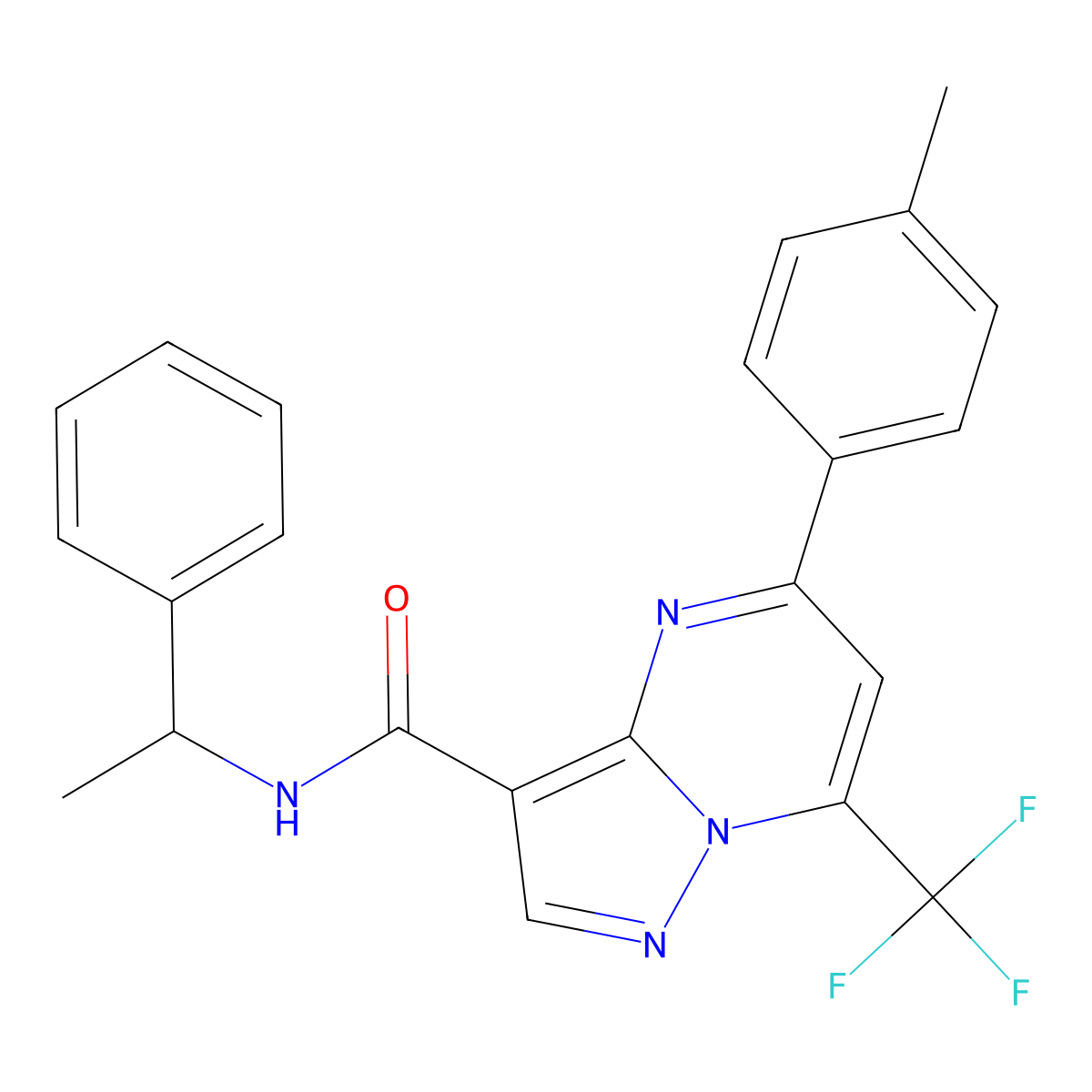 5-(4-methylphenyl)-N-(1-phenylethyl)-7-(trifluoromethyl)pyrazolo[1,5-a]pyrimidine-3-carboxamide molecular structure, CAS 348151-05-3