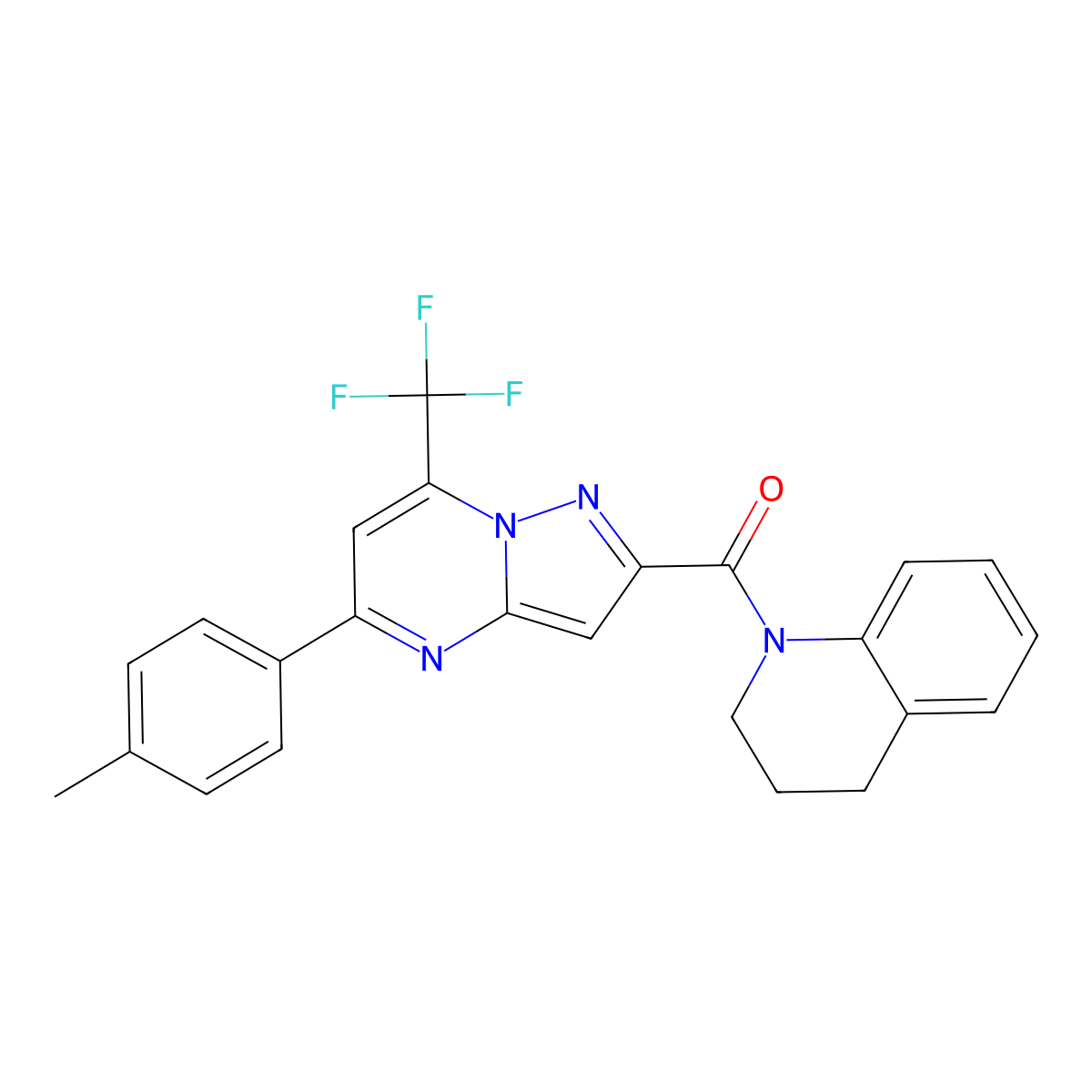 3,4-dihydro-2H-quinolin-1-yl-[5-(4-methylphenyl)-7-(trifluoromethyl)pyrazolo[1,5-a]pyrimidin-2-yl]methanone molecular structure, CAS 348151-11-1