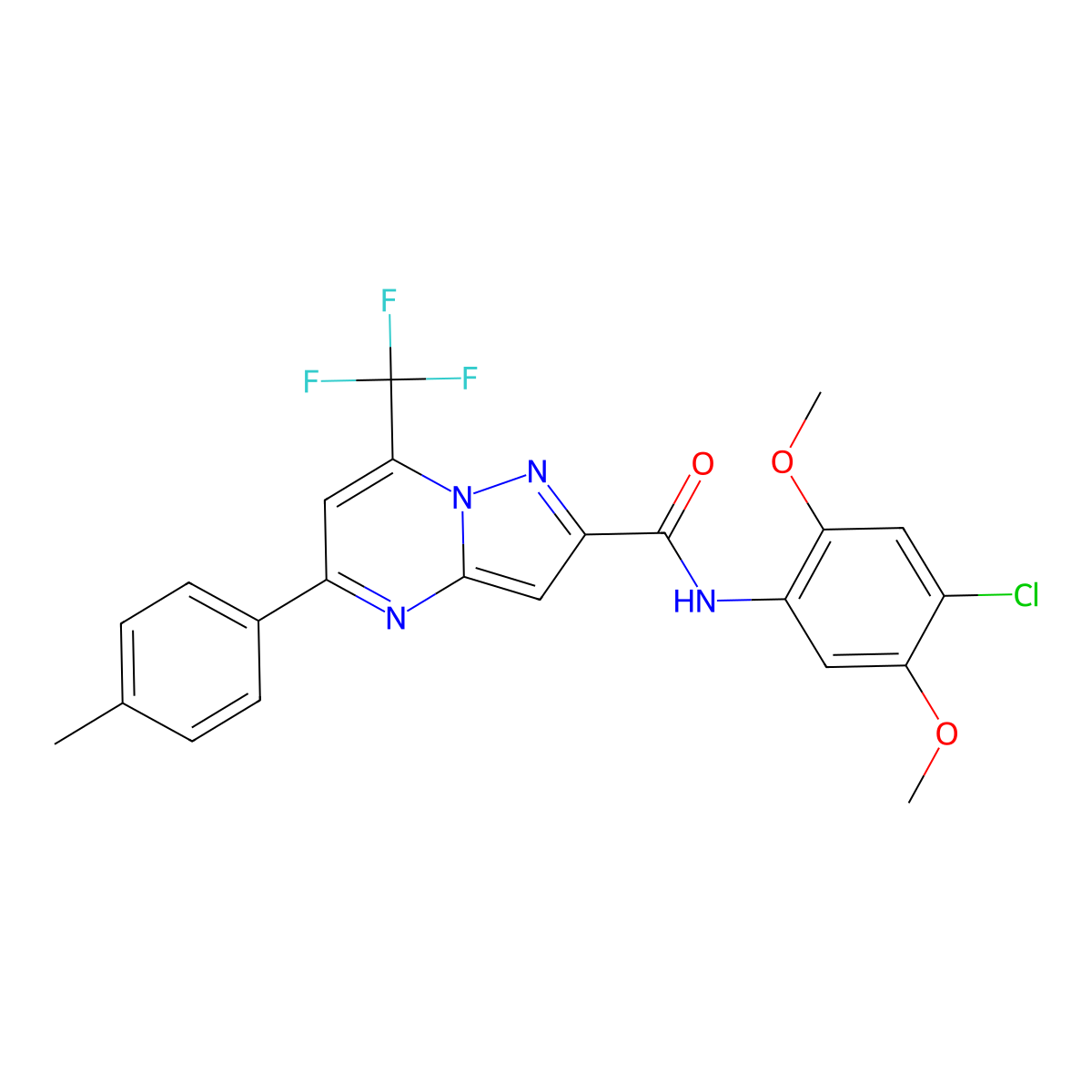N-(4-chloro-2,5-dimethoxyphenyl)-5-(4-methylphenyl)-7-(trifluoromethyl)pyrazolo[1,5-a]pyrimidine-2-carboxamide molecular structure, CAS 348151-23-5