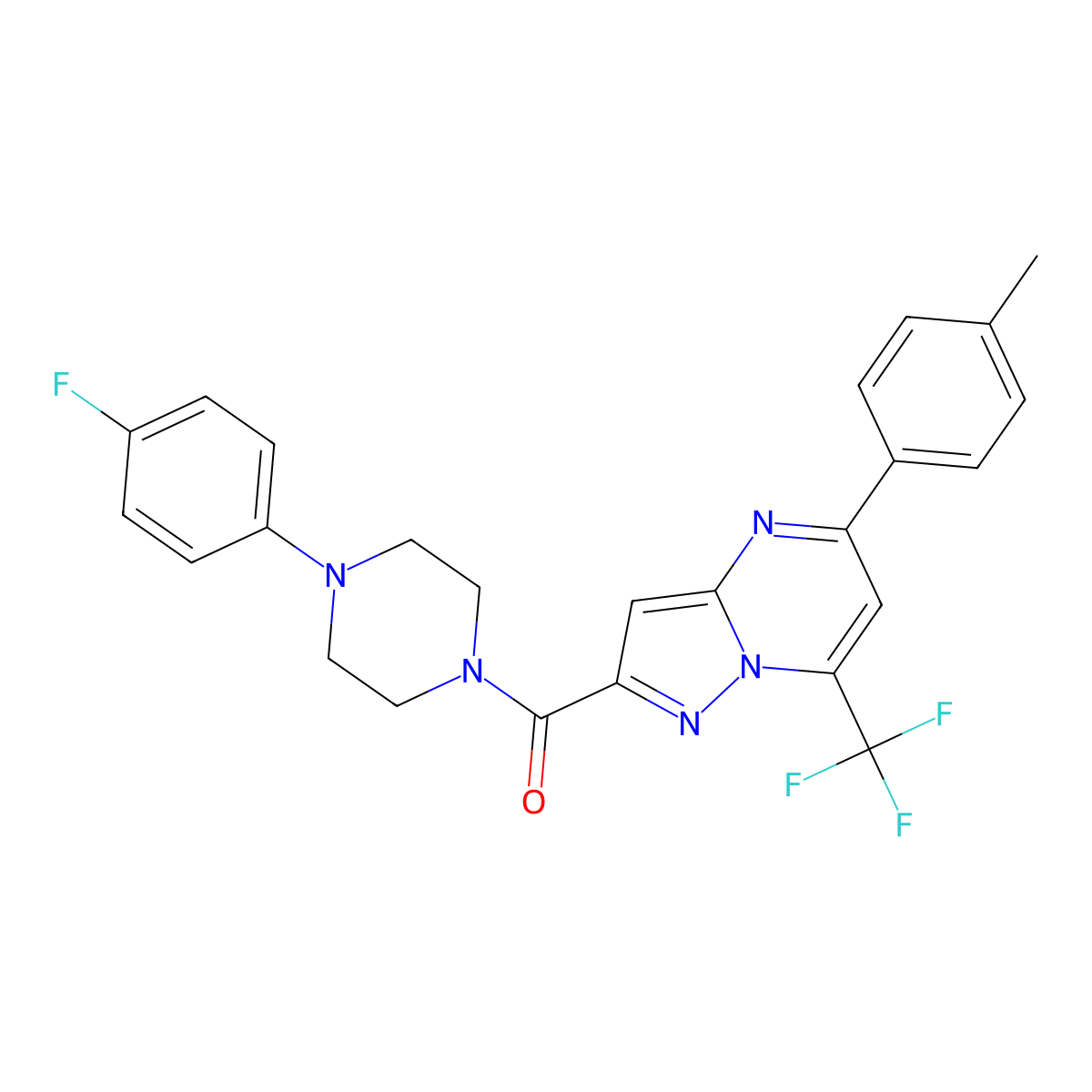 [4-(4-Fluorophenyl)piperazin-1-yl][5-(4-methylphenyl)-7-(trifluoromethyl)pyrazolo[1,5-a]pyrimidin-2-yl]methanone molecular structure, CAS 348151-40-6