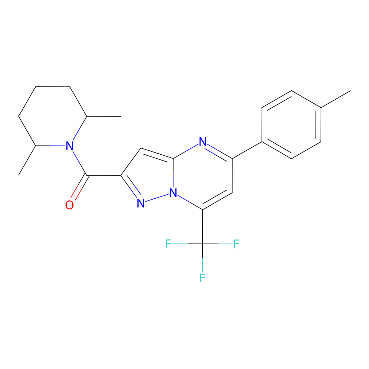 (2,6-Dimethylpiperidin-1-yl)-[5-(4-methylphenyl)-7-(trifluoromethyl)pyrazolo[1,5-a]pyrimidin-2-yl]methanone molecular structure, CAS 348151-41-7