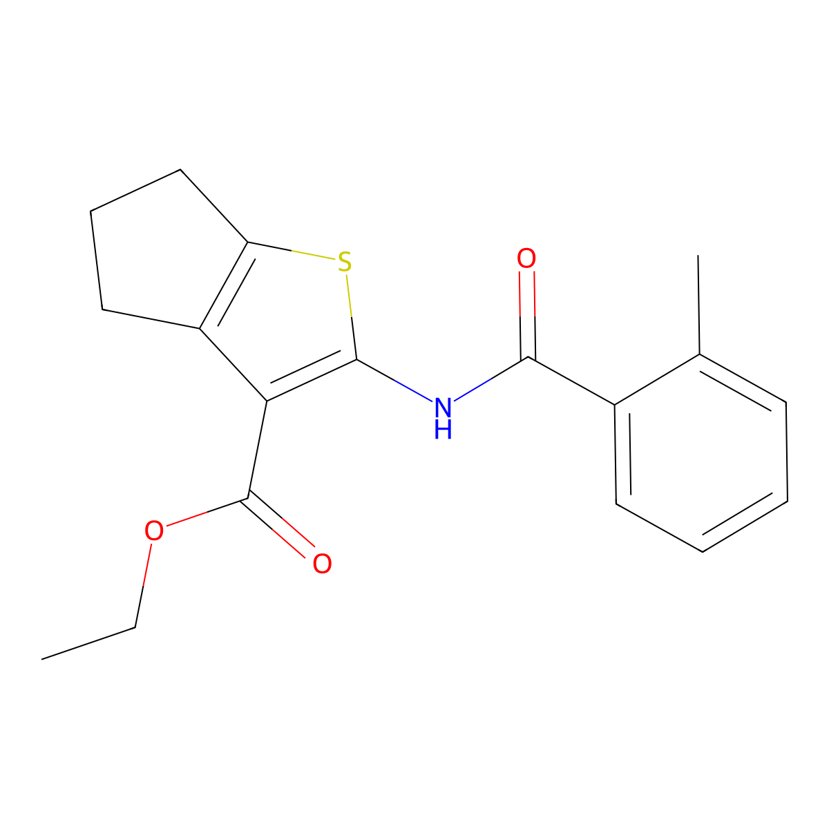 ethyl 2-(2-methylbenzamido)-5,6-dihydro-4H-cyclopenta[b]thiophene-3-carboxylate molecular structure, CAS 348154-52-9