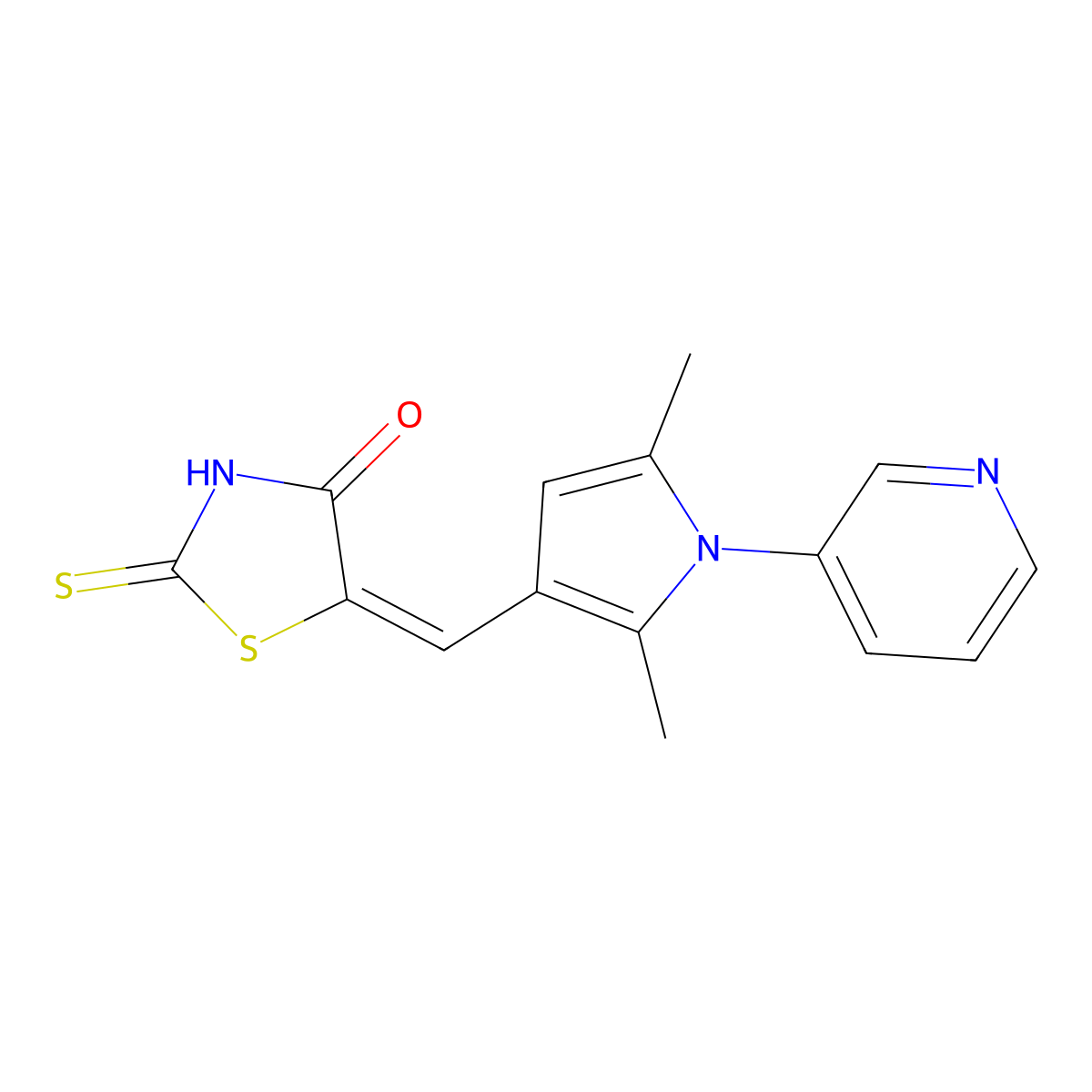 (5E)-5-[(2,5-dimethyl-1-pyridin-3-ylpyrrol-3-yl)methylidene]-2-sulfanylidene-1,3-thiazolidin-4-one molecular structure, CAS 348575-88-2